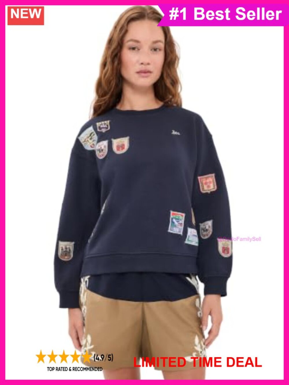 Patchwork Crew Neck Pullover Sweatshirt Long Sleeve Cotton Blend